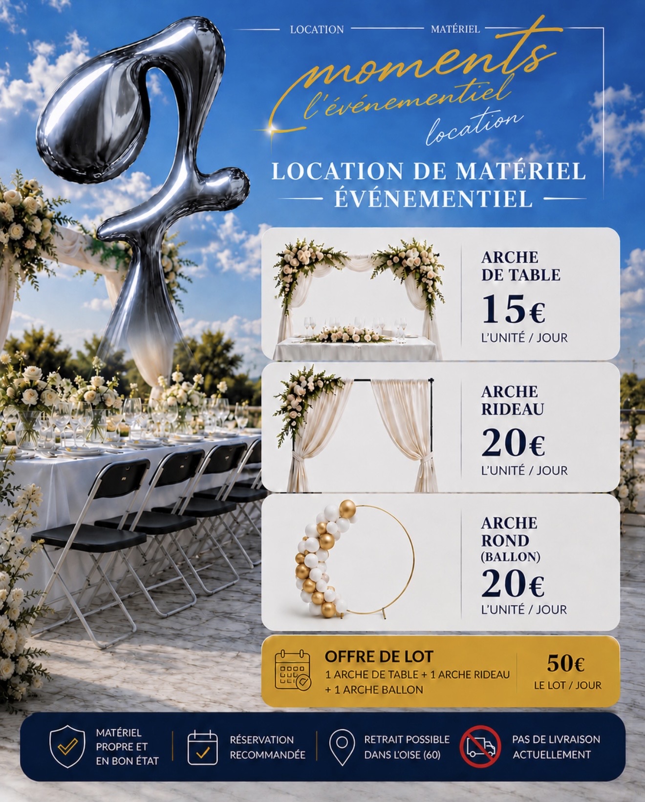 Location table de reception entre particuliers (60)